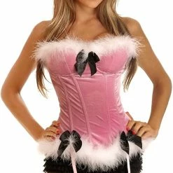 Daisy Corsets Pink Velvet & Marabou Underwire Corset