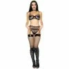 FORPLAY Net Bra, Panty And Garter Belt Set