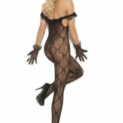Elegant Moments Lingerie Bow Pattern Lace Open Crotch Bodystocking