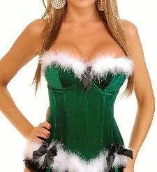 Daisy Corsets Green Holiday Helper Velvet & Marabou Underwire Corset