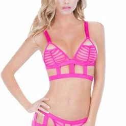 Oh La La Cheri Sets Jacquard Mesh Bra And Crotchless Cage Panty Set