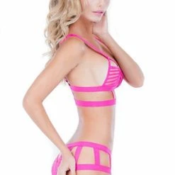 Oh La La Cheri Sets Jacquard Mesh Bra And Crotchless Cage Panty Set
