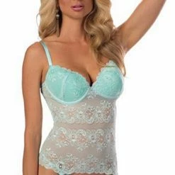 Escante Spring Mint Bustier, G String, & Stockings Lingerie