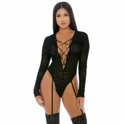 Forplay Feline Lustful Cheetah Print Gartered Teddy Teddies & Monokinis/Rompers